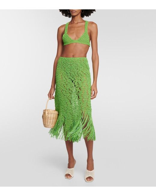 Falda Midi Element De Algodon Con Flecos Roberta Einer de color Green