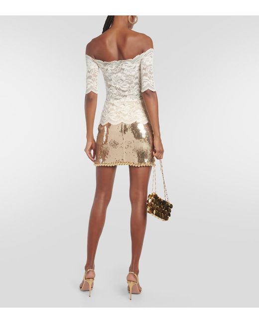 Rabanne Natural Off-Shoulder Lace Top