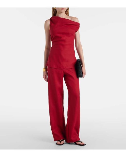 Faithfull The Brand Red Isabel High-Rise Linen Straight Pants