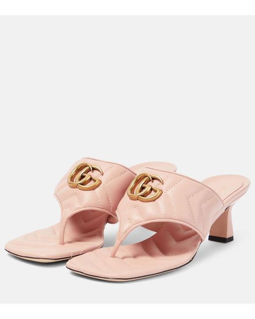 Sandalias de piel con Double G Gucci de color Pink