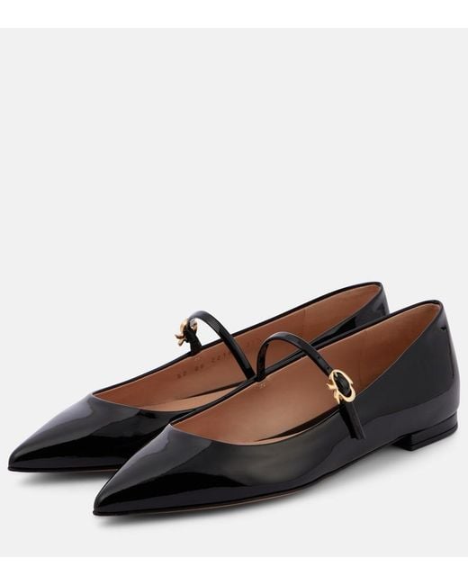 Gianvito Rossi Black Ribbon Jane Patent Leather Mary Jane Flats