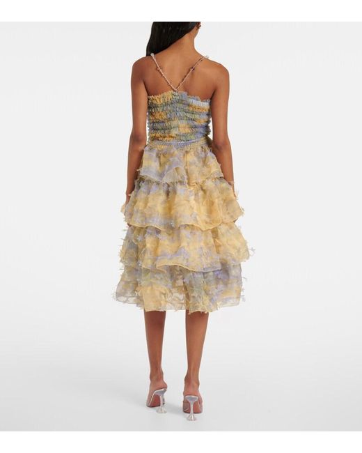 SUSAN FANG Metallic Ruffled Applique Midi Skirt
