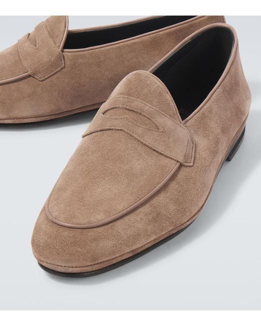 Rubinacci White Suede Penny Loafers for men