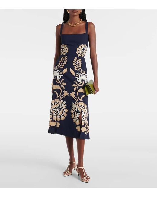 LaDoubleJ Blue Buy Me A Martini Floral Satin Midi Dress