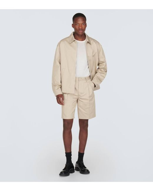 Prada Natural Pleated Cotton Bermuda Shorts for men