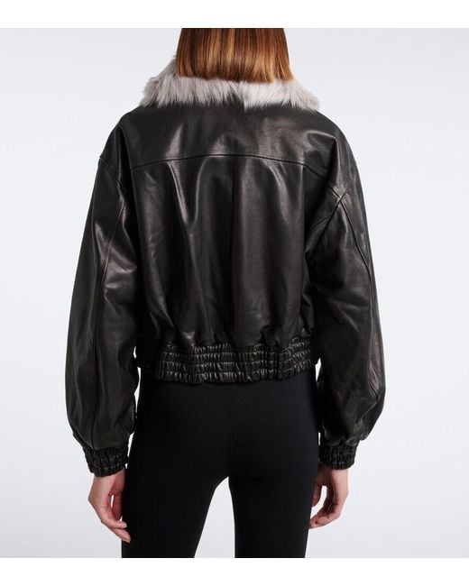 Nour Hammour Black Shearling-Trimmed Leather Blouson Jacket