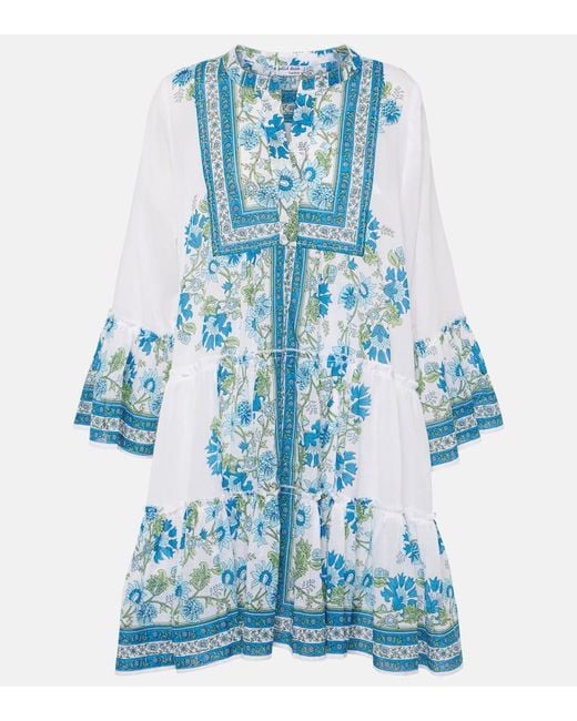 Vestido corto de algodon floral Juliet Dunn de color Blue