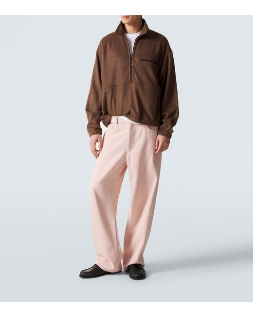 Auralee Brown Silk Fleece Half-Zip Sweater for men