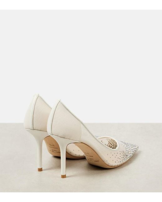 Jimmy Choo White Love 85 Crystal-Embellished Mesh Pumps