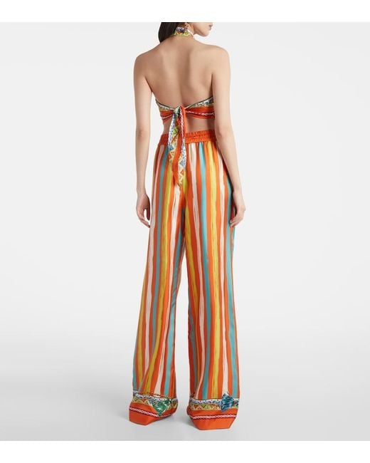 Dolce & Gabbana Orange Striped Halterneck Silk Top