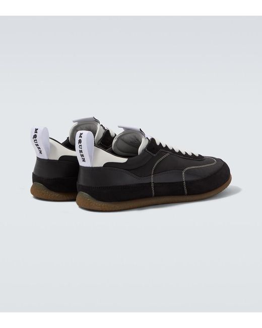 McQueen Black Ec1 Suede-Trimmed Sneakers for men