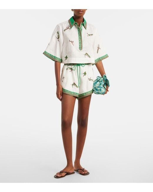ALÉMAIS Green Wanda Embroidered Linen Shirt