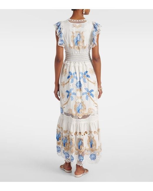 Farm Rio White Besticktes Maxikleid Aus Einem Leinengemisch