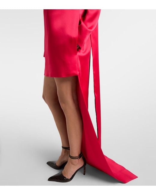 Tom Ford Red Mock-Neck Scarf Crepe High-Low Dress
