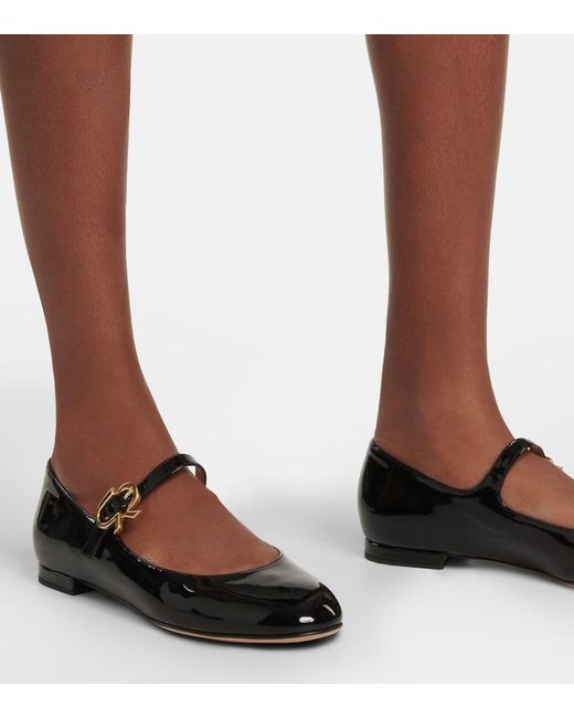 Gianvito Rossi Black Mary Ribbon Patent Leather Ballet Flats