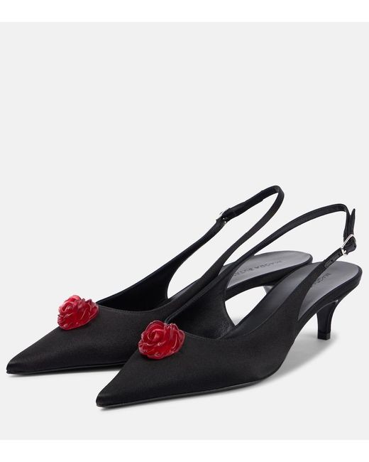 Magda Butrym Black 45 Floral-Applique Satin Slingback Pumps
