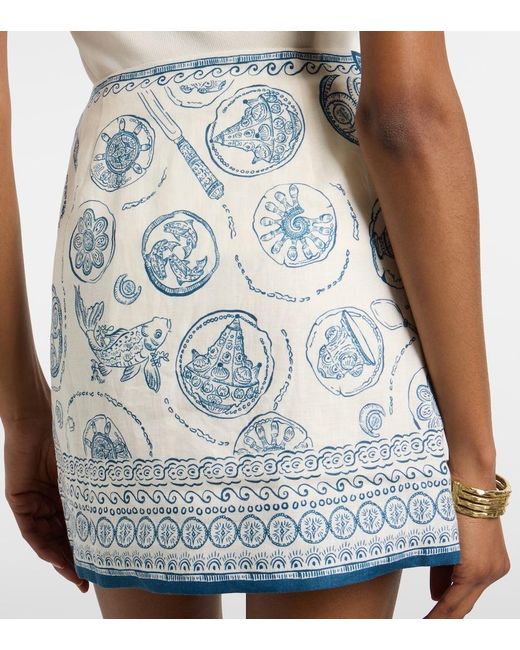 ALÉMAIS Blue Lucky Printed Linen Miniskirt