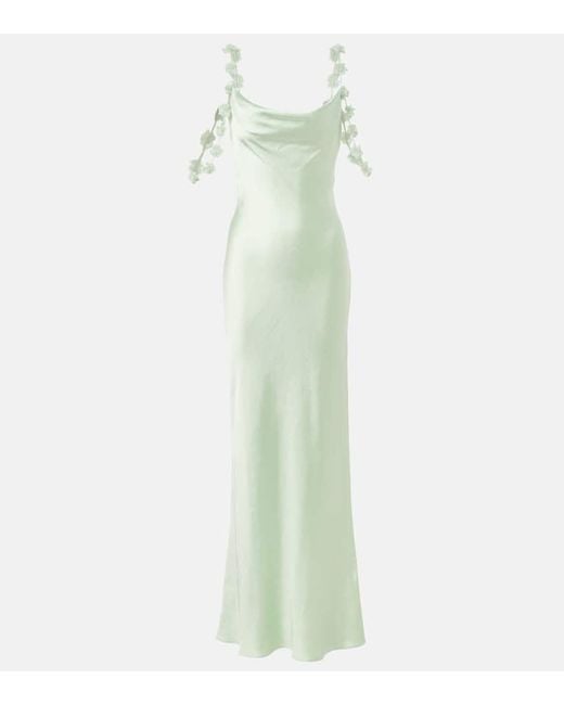 Robe Longue En Satin A Fleurs Self-Portrait en coloris Green