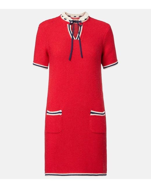 Valentino Red Cotton And Wool Minidress