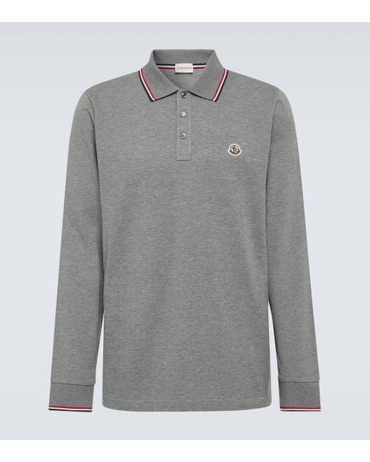 Moncler Gray Logo Cotton Polo Sweater for men
