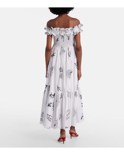 Poupette White Suzanne Shirred Cotton Muslin Maxi Dress