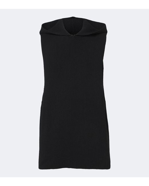 Rick Owens Black Hooded Ribbed-Knit Virgin Wool Tank Top for men