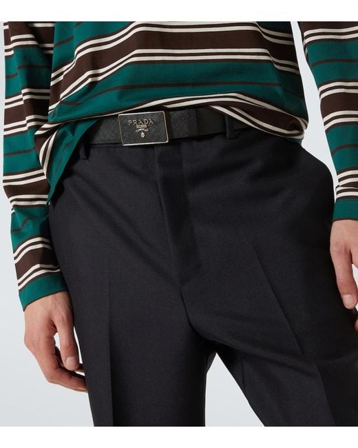 Prada Black Saffiano Leather Logo Belt for men