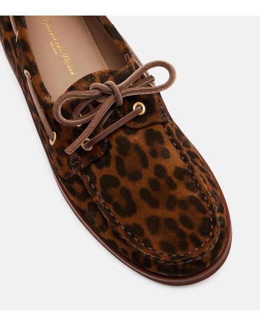 Gianvito Rossi Brown Vandee Leopard-Print Suede Boat Shoes