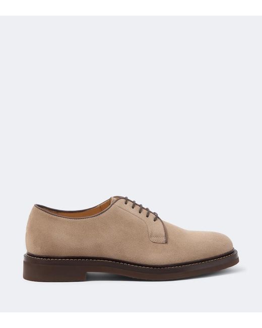 Brunello Cucinelli Brown Suede Derby Shoes for men