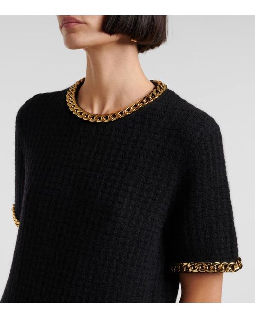 Tory Burch Black Chain-Trimmed Wool-Blend Dress