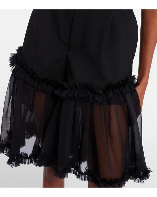 Noir Kei Ninomiya Black Ruffled Tulle And Wool Shorts