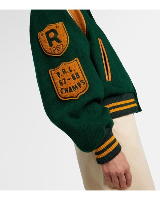Chaqueta Varsity En Mezcla De Lana Con Piel Polo Ralph Lauren de color Green