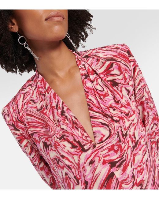 Isabel Marant Red Patel Printed Silk Midi Dress