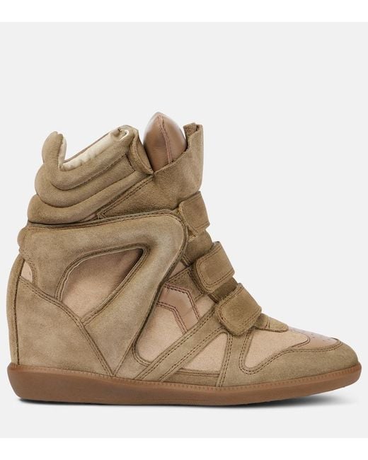 Isabel Marant Brown Bekett Leather And Suede Wedge Sneakers
