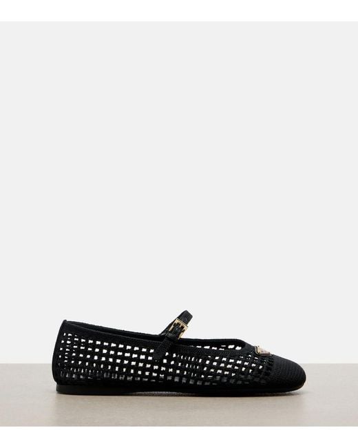 Prada Black Crochet Mary Jane Flats