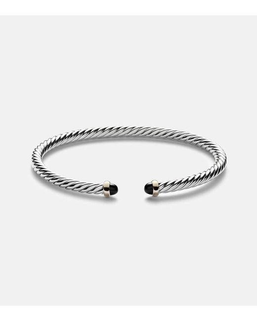 David Yurman Metallic Cable Flex Sterling And 14Kt Cuff Bracelet With Onyxes