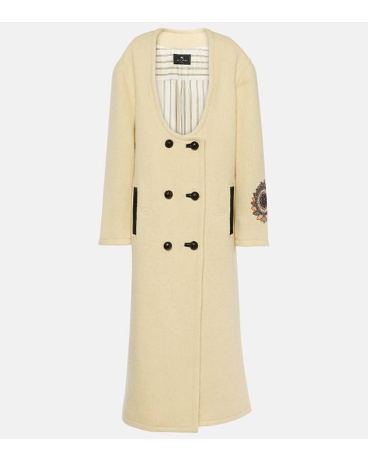 Etro Natural Embroidered Wool-blend Coat