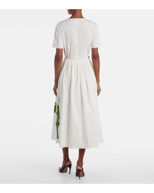 Oscar de la Renta White Foxglove Cotton-Blend Poplin Midi Dress