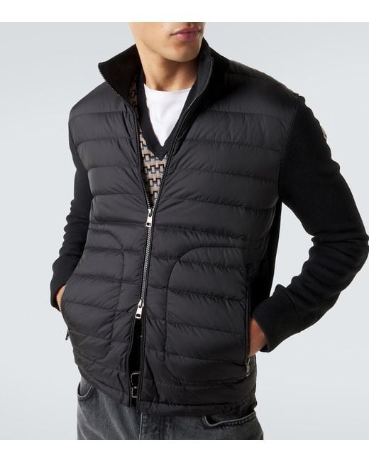 Moncler Black Tricot Down-Paneled Wool-Blend Cardigan for men