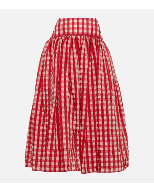 Alaïa Red Vichy Gingham High-rise Maxi Skirt