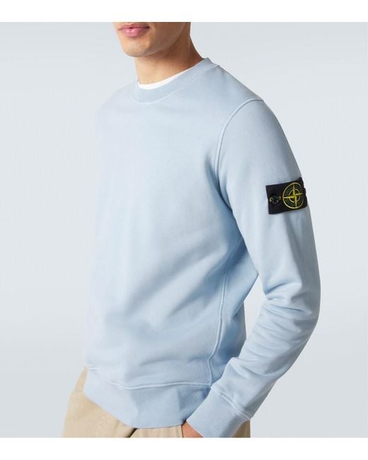 Stone Island Blue Compass Cotton Fleece Sweatshirt for men