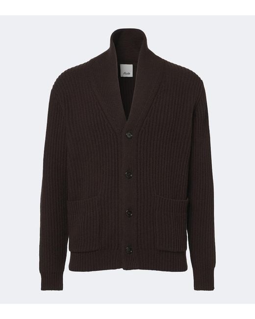 Allude Black Ribbed-Knit Wool And Cashmere Cardigan for men