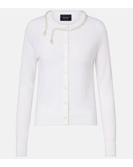 Simone Rocha White Faux Pearl-Embellished Wool And Silk Cardigan