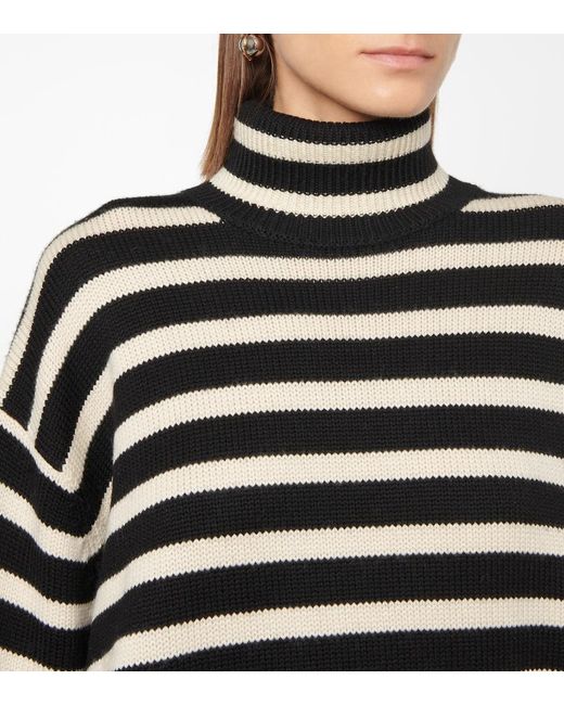 Totême Black Striped Wool-Cotton Turtleneck Jumper