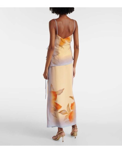 Top Lencero Serene De Seda Estampado Sir de color Orange