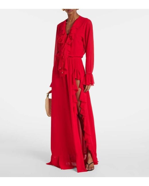 Bananhot Red Bellen Ruffled Maxi Dress