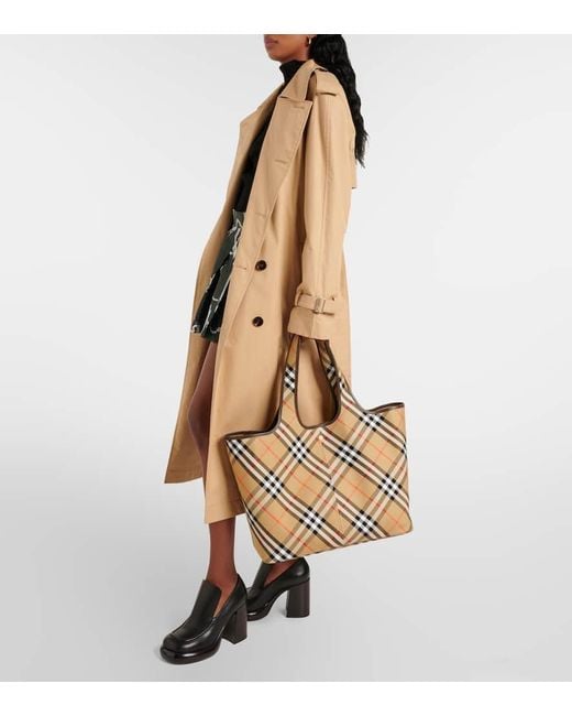 Burberry Metallic Tote Bag Check Medium Aus Canvas
