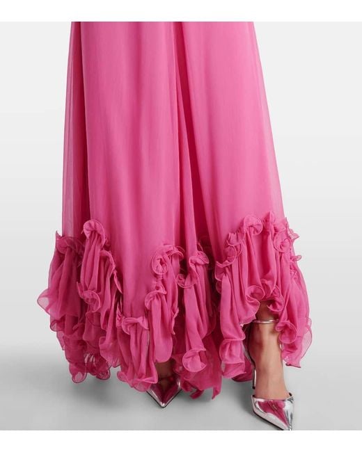 ROTATE BIRGER CHRISTENSEN Pink Ruffled Chiffon Maxi Dress