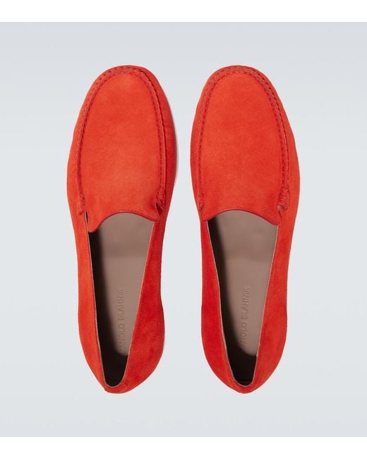 Manolo Blahnik Red Monaco Suede Loafers for men
