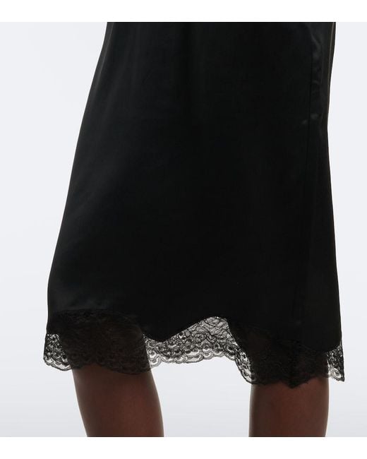 The Attico Black Lace-Trimmed Satin Midi Dress